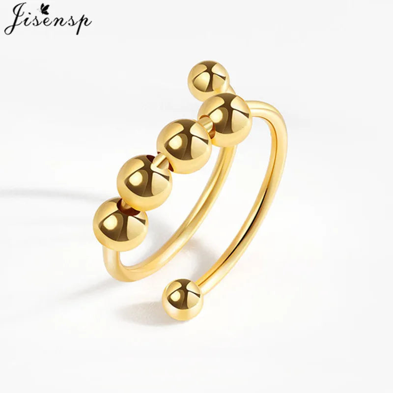 Simple Metal Beads Fidget Rotating Rings for Women Men Rotate Freely Anti Stress Anxiety Ring Spiral Round Ball Rotate Jewlery
