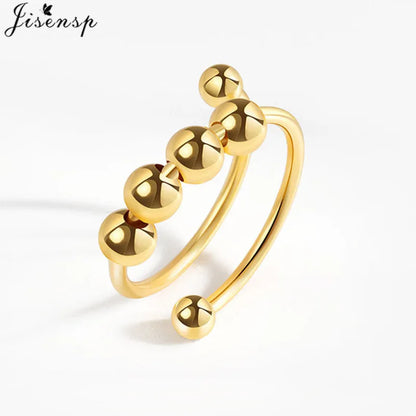 Simple Metal Beads Fidget Rotating Rings for Women Men Rotate Freely Anti Stress Anxiety Ring Spiral Round Ball Rotate Jewlery
