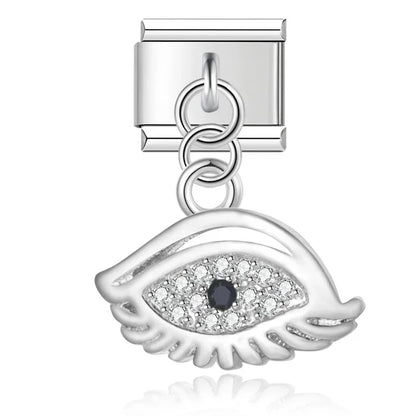 Hapiship Fashion Moon Eye Butterfly Angle Wing Shiny CZ Charm Links Fit 9mm Stainless Steel Bracelet DIY Making Jewelry DJ418