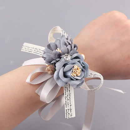 2024 Bridal Wrist Corsage Silk Rose Wedding Hand Flower Wristband Bracelet For Bridesmaid Girls Jewelry Party Marriage Accessory