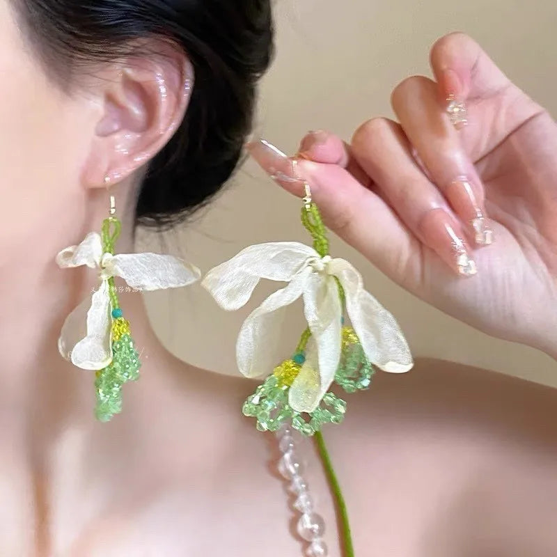 New Colorful Sun Flower Raffia Bead Earrings For Women Girl Handmade Bohemian Rattan Knit Earrings Summer Party Jewelry Gifts