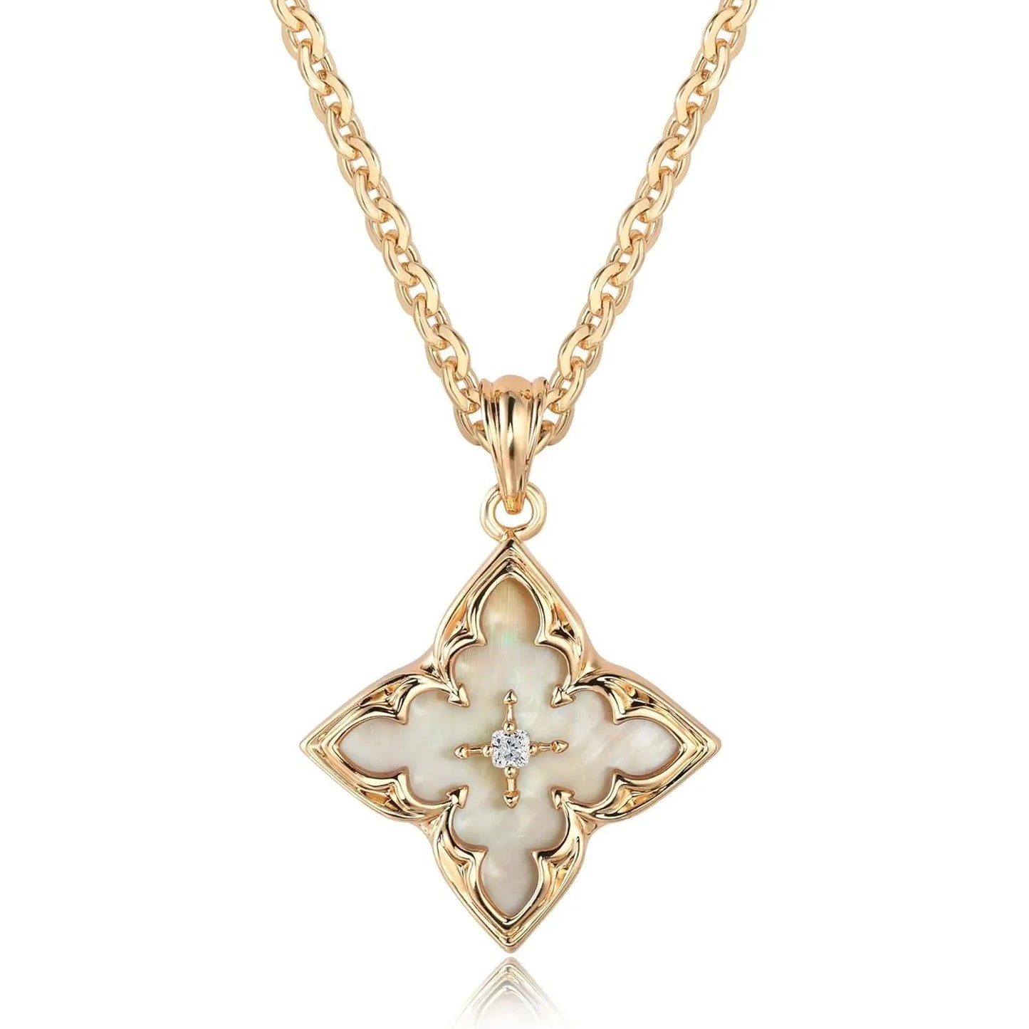 Clover Necklace for Women Dainty Gold Plated CZ Pendant Necklace Adjustable Chain Clover Pendant Necklaces for Women Jewelry
