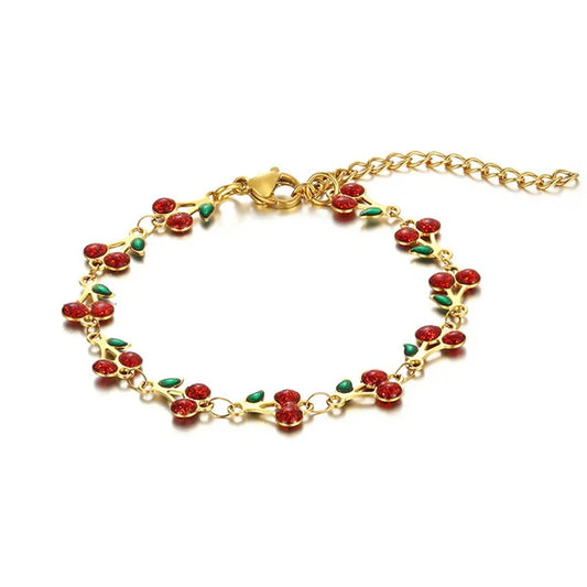 Charm Cherry Bracelet For Women Retro Bohemian Stainless Steel Bracelet For Girls Party Holiday Fashion Jewelry Gift