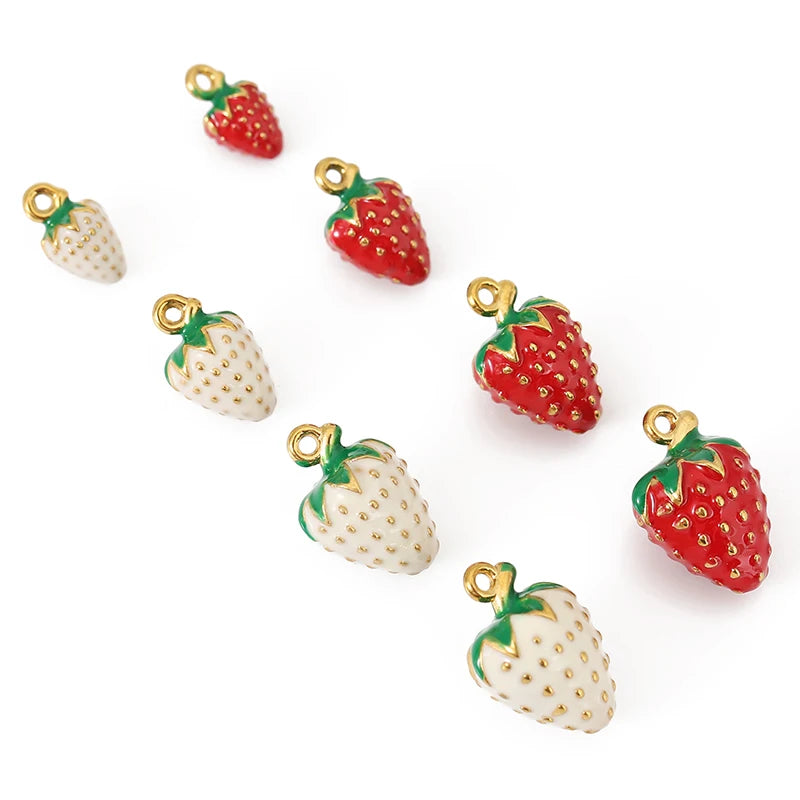 3pcs/lot Stainless Steel Enamel Strawberry Charms Pendants for DIY Jewelry Necklace Earrings Bracelets Making Accessories