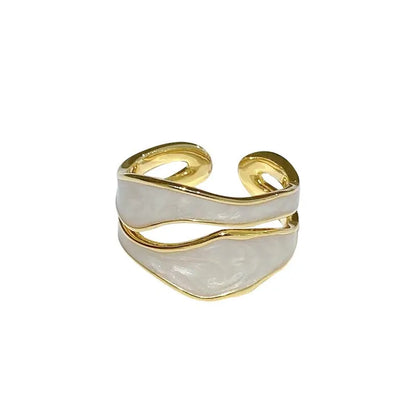 1pc Vintage White Enamel Metal Irregular Shape Geometric Open Adjustable Ring for Women Girl Fashion Jewelry Birthday Gifts