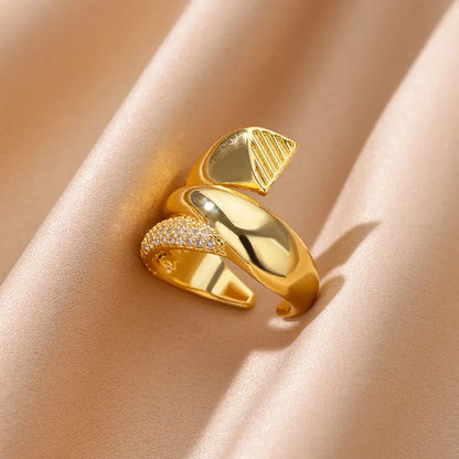 Zircon Cristal Geometric Rings For Women Stainless Steel Gold Color Adjustable Finger Ring Trendy Wedding Luxury Jewerly Gift