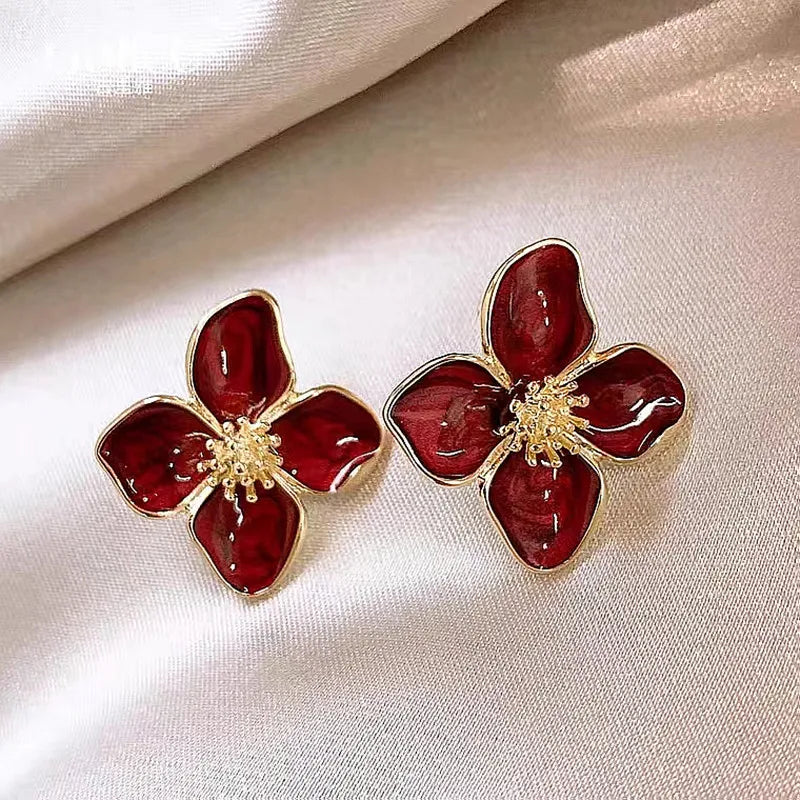Stainless Steel Hibiscus Flower Stud Earrings for Women Girls Vintage Romantic Earrings Trendy Elegant Party Jewelry Gifts