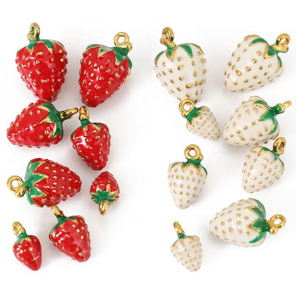 3pcs/lot Stainless Steel Enamel Strawberry Charms Pendants for DIY Jewelry Necklace Earrings Bracelets Making Accessories