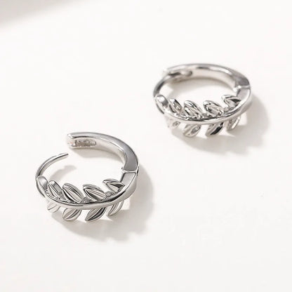 Huitan Fashion Leaf Hoop Earrings Women High-quality Silver Plated Exquisite Girl Earrings Daily Wear Accessories Korean Jewelry