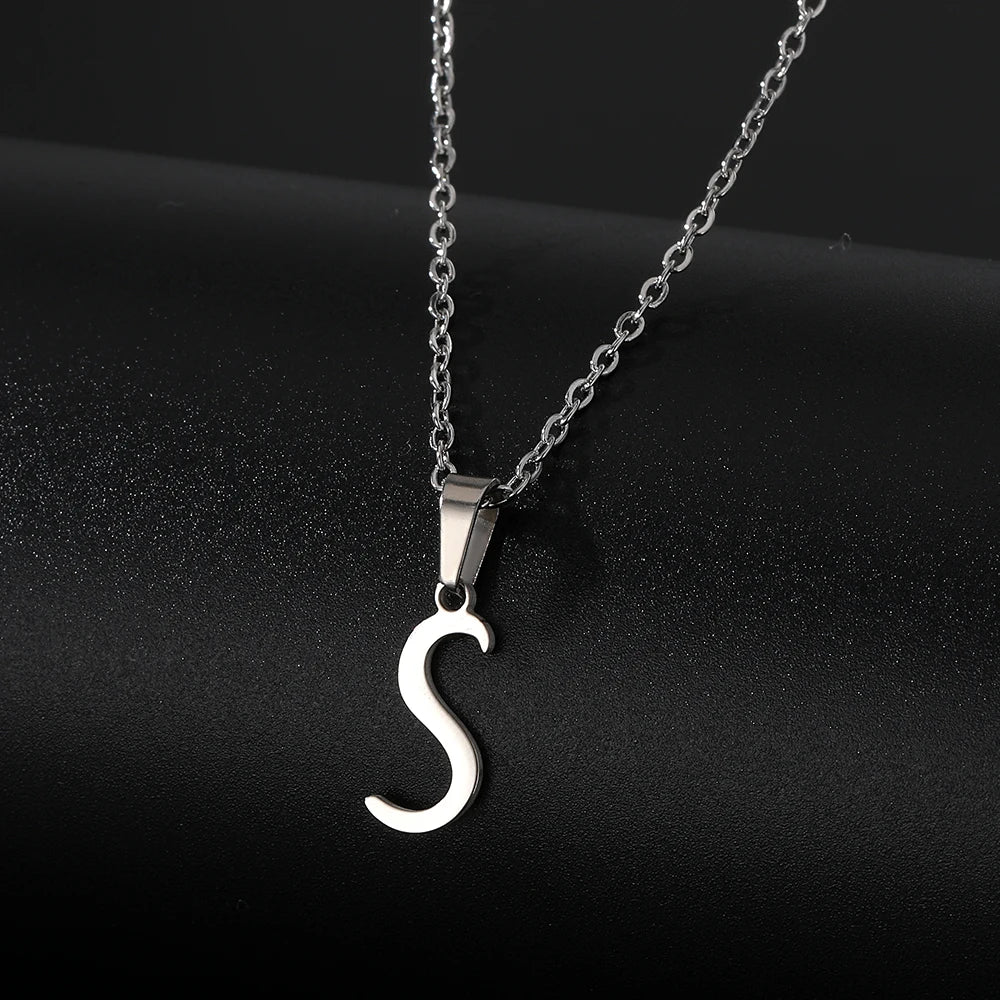 Stainless Steel English Alphabet 26 A-Z Letter Necklace Pendant Women Men Capital Initial Name Necklace Birthday Gift