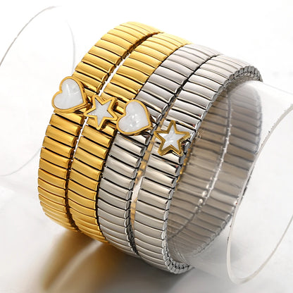 Greatera Elastic Love Ring Bangle For Women Men Fashion Multiple Stainless Steel Star Pattern Charm Watch Strap Bracelet Jewelry