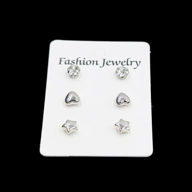 Trendy 12 Pairs/Set Cute Triangle Crystal Heart Stud Earrings for Women Ball Simulated Pearl Flower Brincos