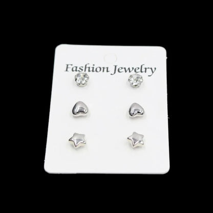 Trendy 12 Pairs/Set Cute Triangle Crystal Heart Stud Earrings for Women Ball Simulated Pearl Flower Brincos