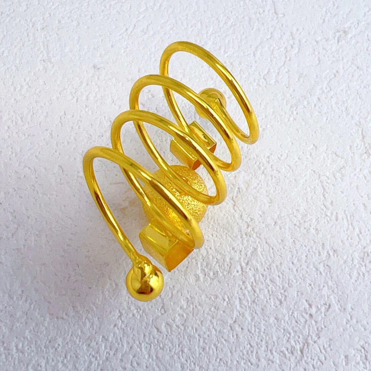 Brazilian Spiral Ring Women 24K Gold Plated Wedding Bride Arabic Ethiopian Dubai Big Nigerian Jewellery Moroccan Resizable
