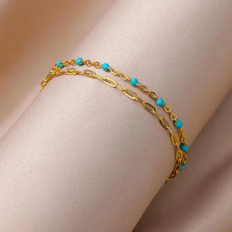 Anklets for Women Stainless Steel Stone Beaded Chain Anklet Summer Beach Accessories Boho Leg Bracelets Jewelry Tobilleras Mujer