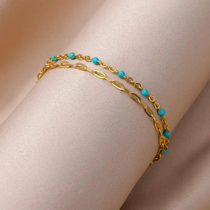 Anklets for Women Stainless Steel Stone Beaded Chain Anklet Summer Beach Accessories Boho Leg Bracelets Jewelry Tobilleras Mujer