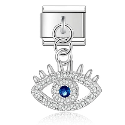 Hapiship Fashion Moon Eye Butterfly Angle Wing Shiny CZ Charm Links Fit 9mm Stainless Steel Bracelet DIY Making Jewelry DJ418