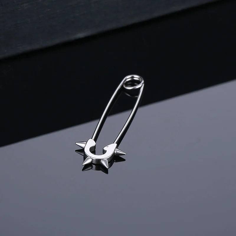 2Pcs/1Pair Funny Stainless Steel Pin Spikes Earrings for Women Man Paperclip Safety Steel Stud Punk Earrings Gothic Jewelry