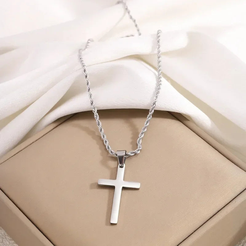 New Stainless Steel Cross Pendant Necklace for Men Women Minimalist Gold Color Jewelry Male Female Necklaces Chokers Gifts 2024