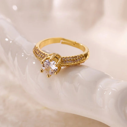Zircon Round Rings For Women Gold Color Geometric Round Adjustable Ring Wedding Anniversary Waterproof Jewelry Gift