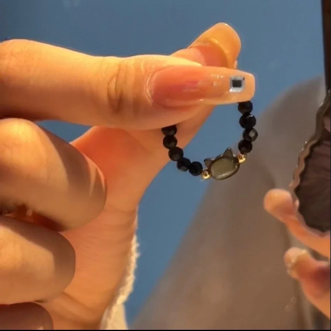 New Natural Moonstone Obsidian Rings Beads Minimalist Fidget Ring Cute Black White Cat Ring Women Men Party Accessories Jewelry