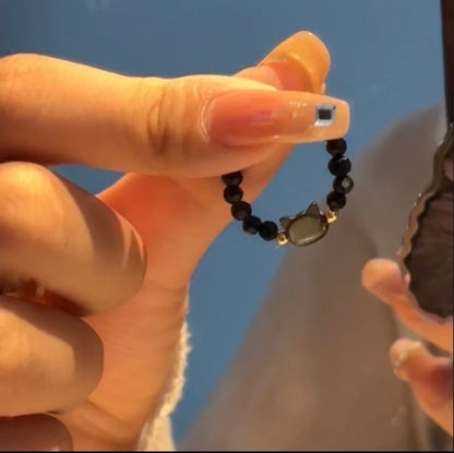New Natural Moonstone Obsidian Rings Beads Minimalist Fidget Ring Cute Black White Cat Ring Women Men Party Accessories Jewelry