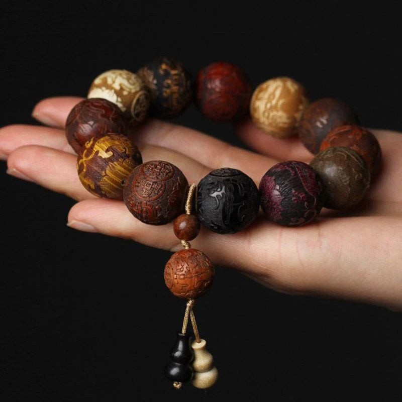 Classic 20mm Handmade Wood Carved Beaded Bracelet With Pendant For Men And Women Jewelry Gift