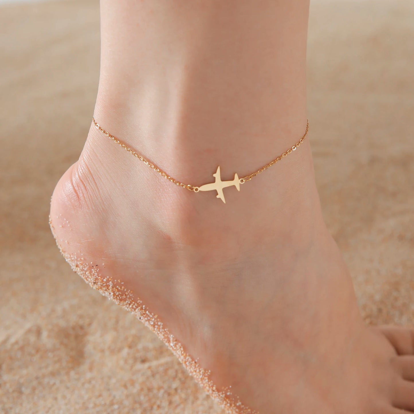 Kkjoy Stainless Steel Bohemia Gold Color Aircraft Anklets Two Layer Foot Legs Anklet Luxury Foot Chain Jewelry Accessories Gifts