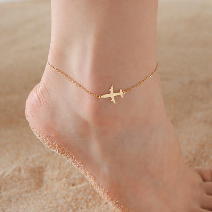 Kkjoy Stainless Steel Bohemia Gold Color Aircraft Anklets Two Layer Foot Legs Anklet Luxury Foot Chain Jewelry Accessories Gifts