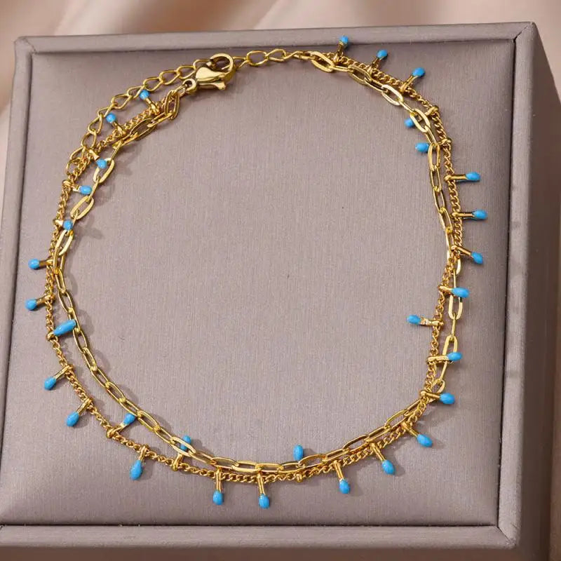 Anklets for Women Stainless Steel Stone Beaded Chain Anklet Summer Beach Accessories Boho Leg Bracelets Jewelry Tobilleras Mujer