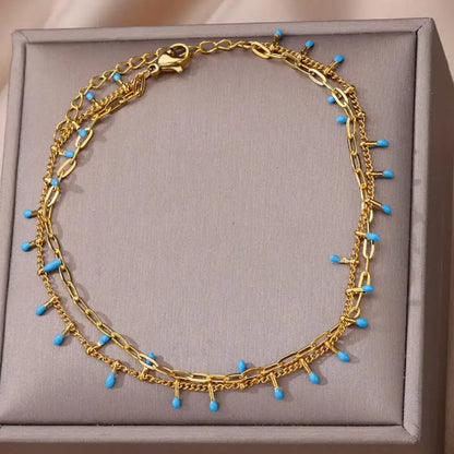Anklets for Women Stainless Steel Stone Beaded Chain Anklet Summer Beach Accessories Boho Leg Bracelets Jewelry Tobilleras Mujer