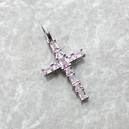 Pendant Cross with Pink Stones Brand New Jewelry 925 Sterling Silver Europe Accessories Romantic Gift For Women