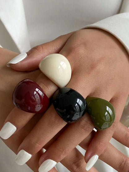 Ingemark Vintage Irregular Smooth Resin Plastic Rings for Women New Trend Boho Geometric Finger Rings Aesthetic Party Jewelry