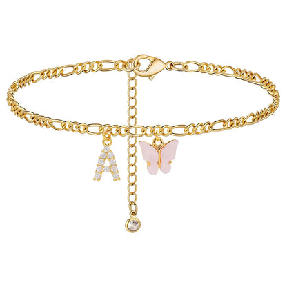 Butterfly Cuban Link Anklet A-Z Letter Initial Anklets Bracelet for Women Stainless Steel Beach Leg Foot Chains Wholesale 2024