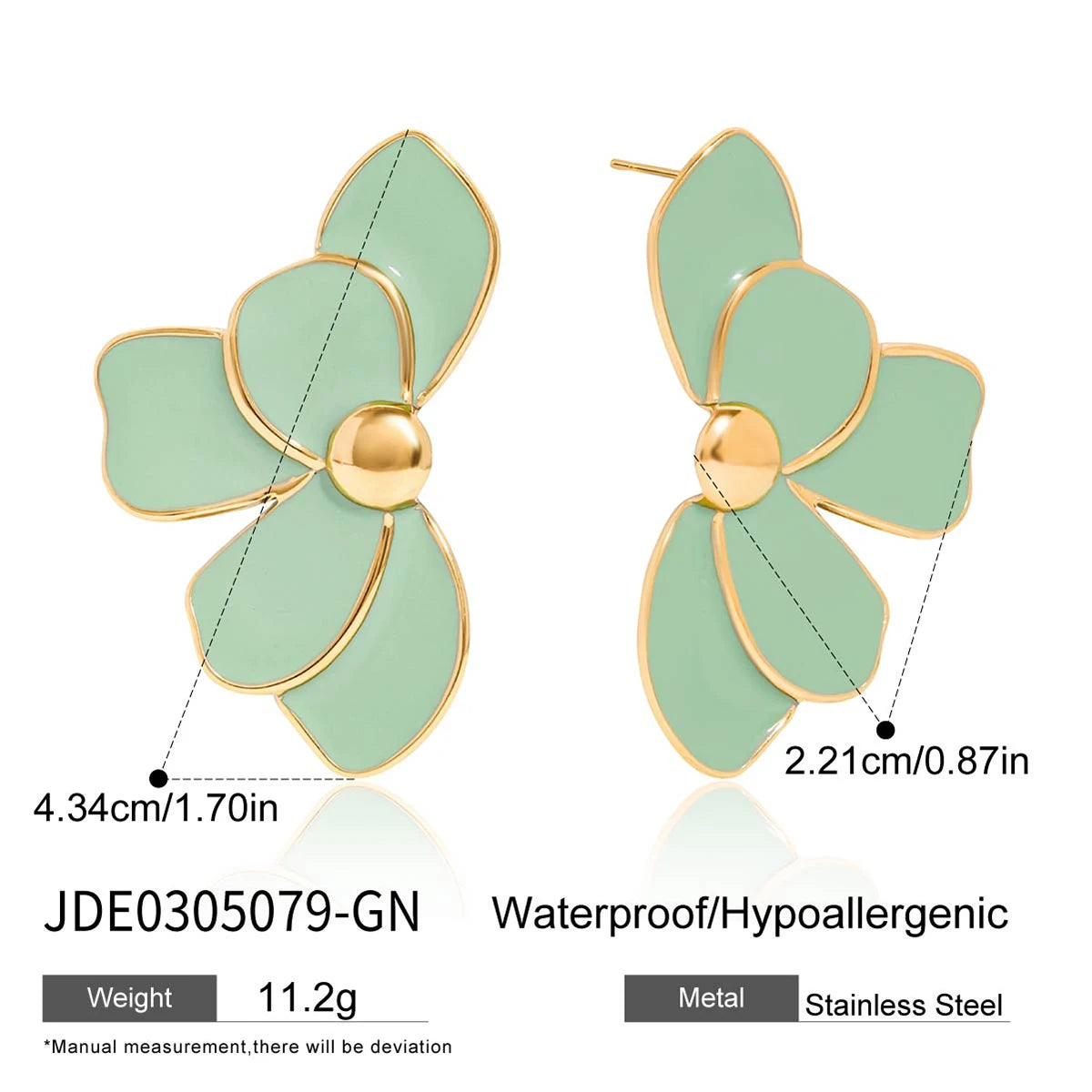 Uworld Fashion Trend 18K Gold Color Plated Stainless Steel Pink Drip Oil Flower Earrings Geometric Ear Studs Women's Accessories