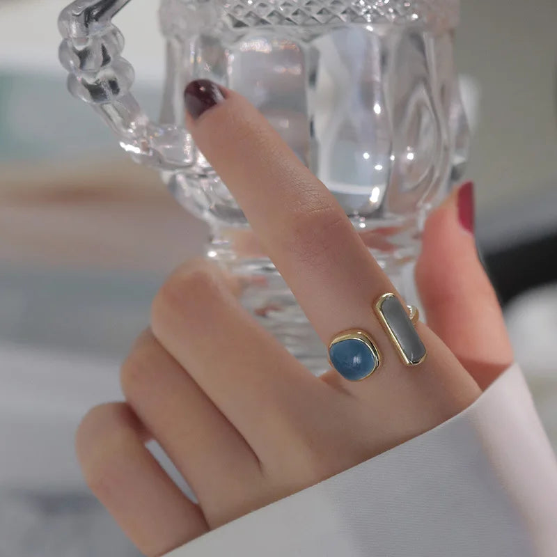 Shell Opal Stone Cuff Rings For Women Girl 2024 New Trend Fashion Personalized Vintage Jewelry Ladies Gifts Party anillos mujer