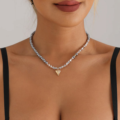 LATS Heart Beaded Necklace Women Boho Crystal Class Gravel Clavicle Chain Cool Y2K Choker Exquisite Fashion Jewelry