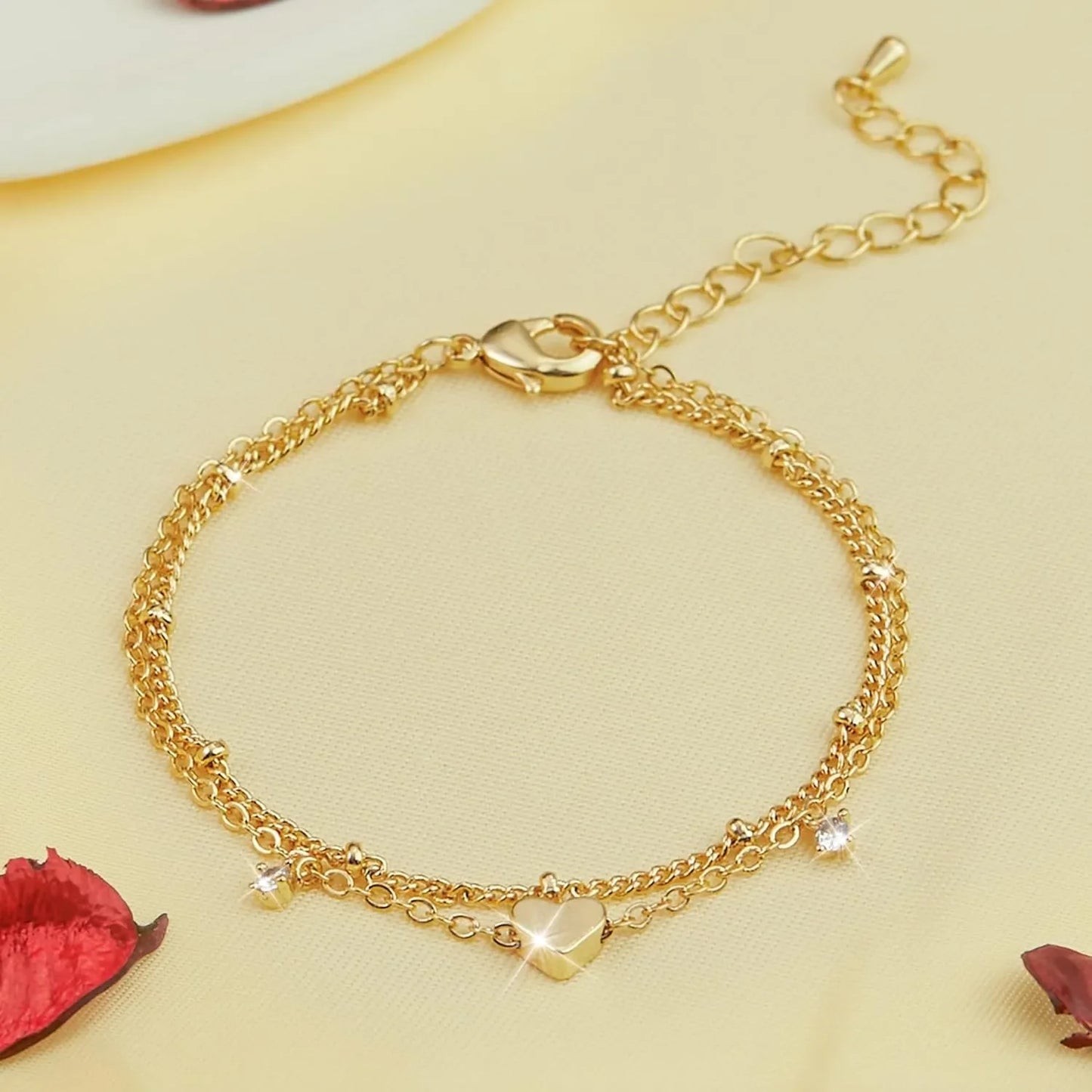Anklet Bracelets for Women Waterproof, 925 Sliver Plated CZ Heart Layer Anklets for Women Anklet Gifts for Women, Jewelry Gifts