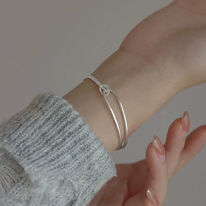 Elegant Minimalist Design Bracelet for Women Ladies Geometric Double Layered Knotted Lines Handmade Chain Jewelry Gifts
