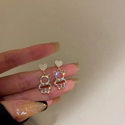 Fashion Gold Color Pearl Irregular for Women Korean Design Rhinestone Round Geometric Earring Trendy Party Girls Gifts Jewelry