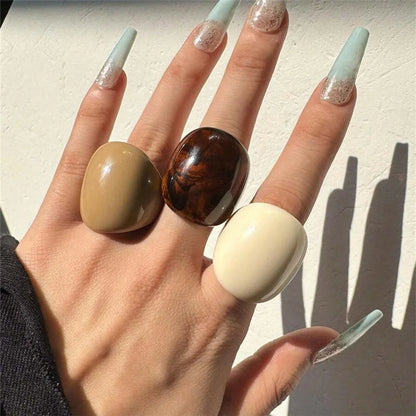HANGZHI Irregular Wide Large Chunky Rings for Women Vintage Acrylic Resin Autumn Winter Geometric Stacking Wear Finger Jewelry