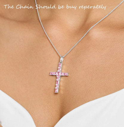 Pendant Cross with Pink Stones Brand New Jewelry 925 Sterling Silver Europe Accessories Romantic Gift For Women