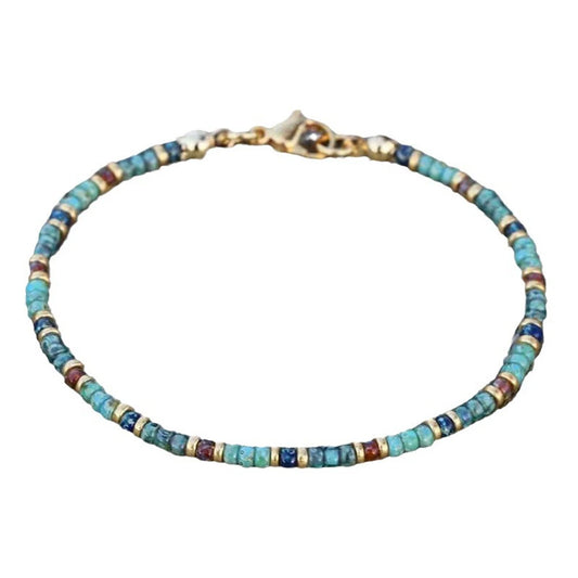 Natural Stone Beaded Anklets for Women Handmade Beach Boho Turquoise Beads Ankle Bracelet Jewelry Gift for Her