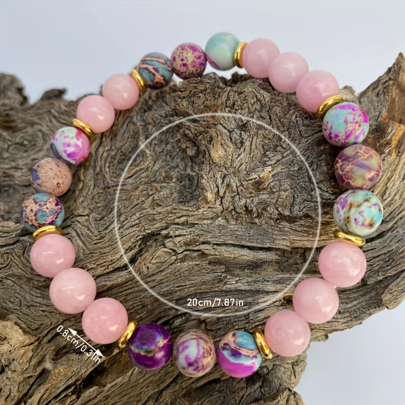 Attract Love Bracelet Women's Colorful Imperial Jasper and Rose Quartz Beaded Bracelet