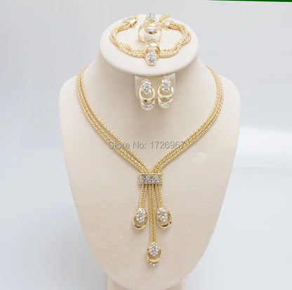 Free Shipping Latest Fashion Trendy Jewelry Set For Women Gold/Silver Color Beads Collar Necklace Earrings Bracelet Rings Sets