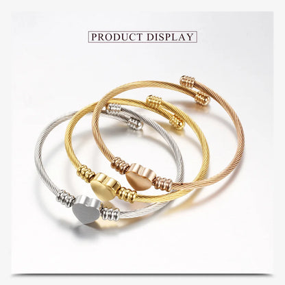 Stainless Steel Bangle For Women Heart Seal Accessories Adjustable Size