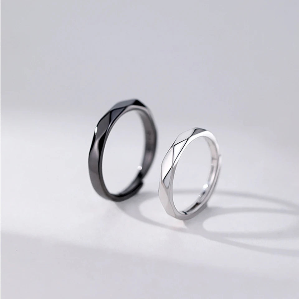 Fashion Black White Ring Geometric Irregularities Smooth Couple Adjustable Rings Simplicity Student Party Jewelry