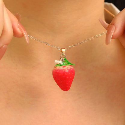 LATS Cute Sweet Strawberry Necklace for Women Fashion Versatile Peach Clavicle Chain 2025 Spring Summer New Fruit Accessories