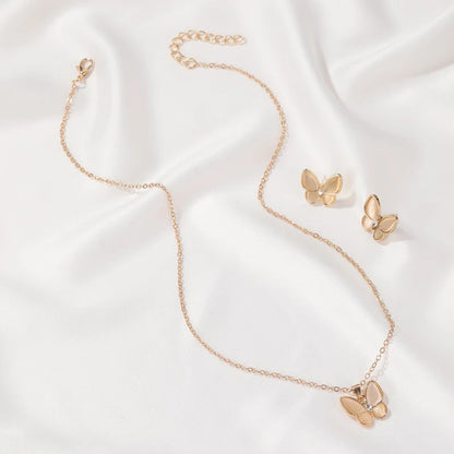 Kiss Jewelry Charm Opal Butterfly Necklace Earring Jewelry Set for Women Temperament Korean Fashion Choker Necklace Stud Earring