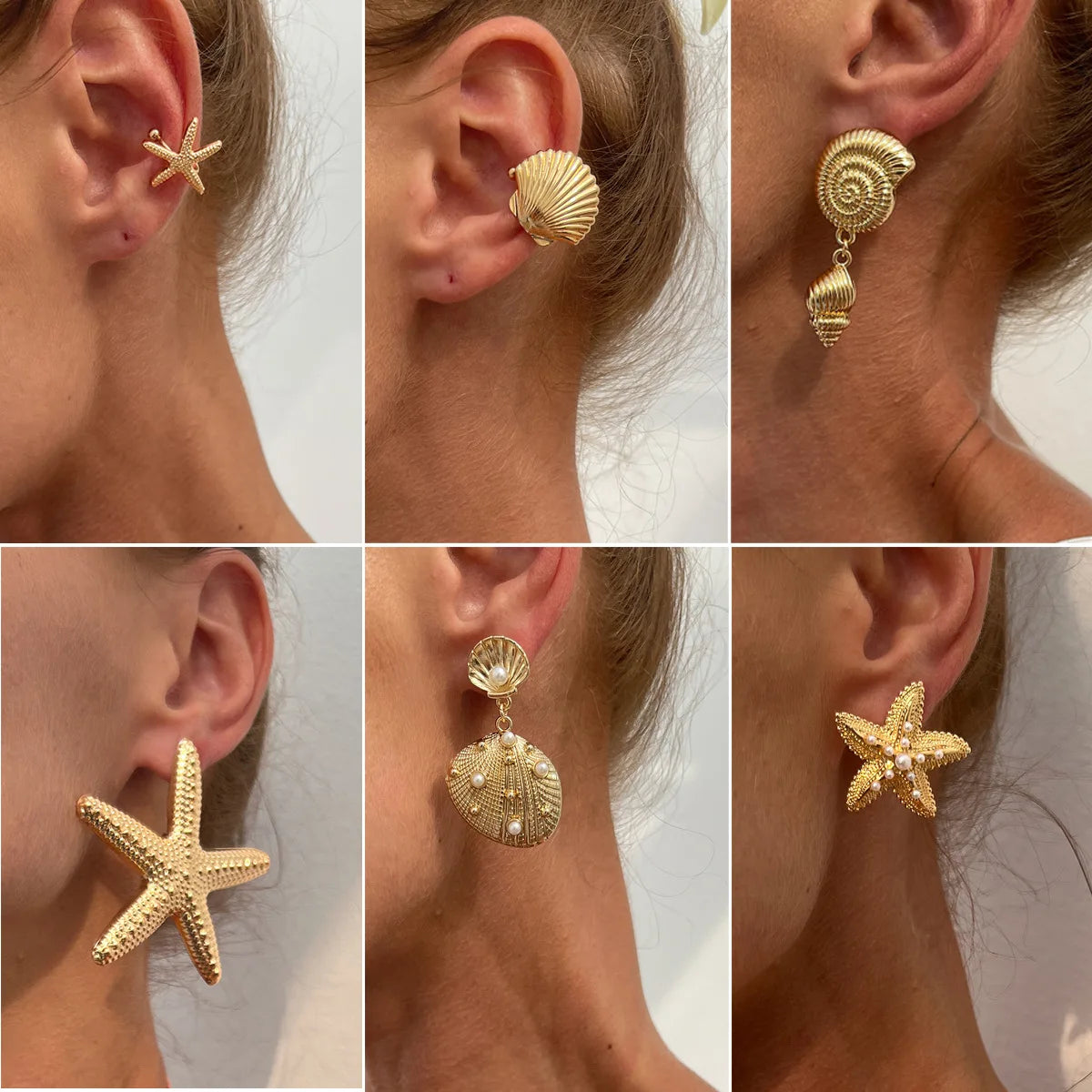 LATS Trendy Gold Color Simulated Starfish Stud Earrings for Women Exquisite Small Star Pearl Earring Summer Beach Daily Jewelry